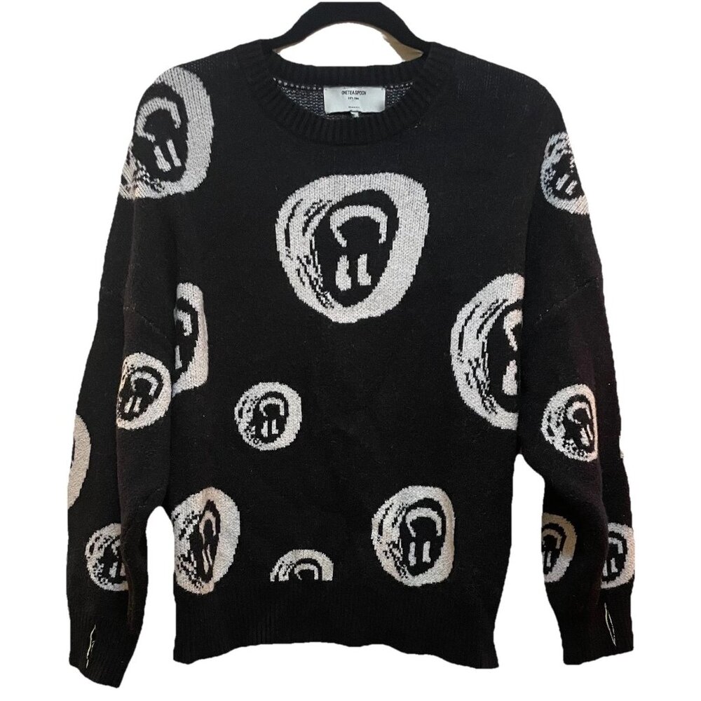One Teaspoon Black and White "All Smiles" Oversized Knit Sweater Sz XXS - Picture 4 of 11